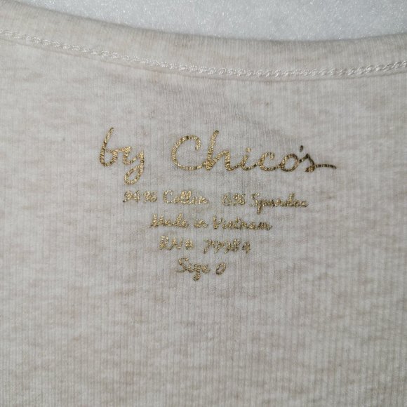By Chicos Top Womens 0/S-4 Short Sleeve Wooden Beaded Detail Scoop Neck Neutral - Picture 3 of 8